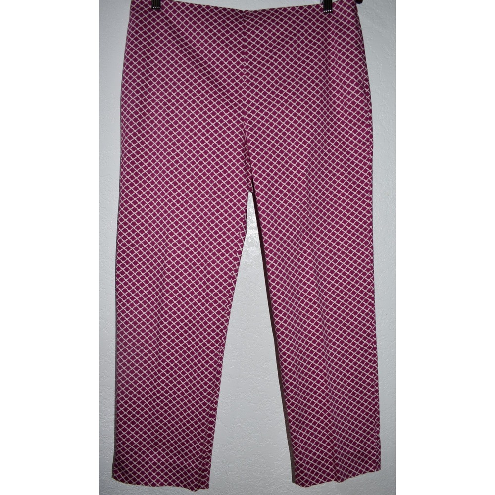 Talbots‎ 12 Heritage Berry Pink Geometric Quatrefoil Ankle Pants Stretch Cotton